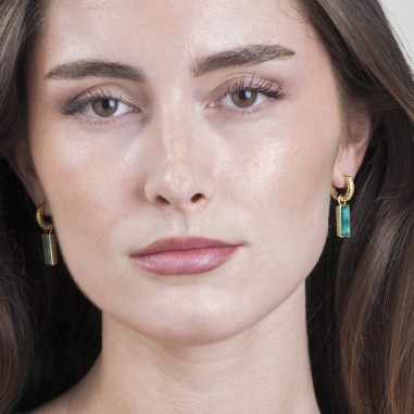 Pendientes de aro con apatita en plata de ley bañada en oro 18k