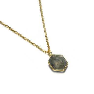 Colgante hexagonal con Ágata Musgo en baño de oro 18k