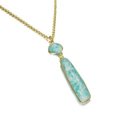 Colgante con Amazonita ovalada en baño de oro 18k