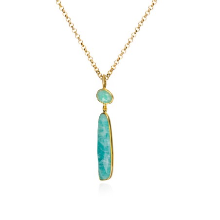 Colgante con Amazonita ovalada en baño de oro 18k