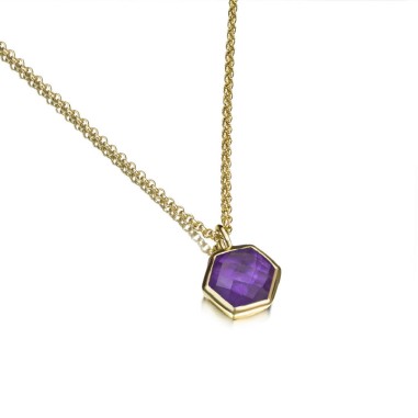 Colgante con Amatista hexagonal en baño de oro 18k