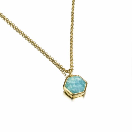 Colgante con Amazonita hexagonal en baño de oro 18k