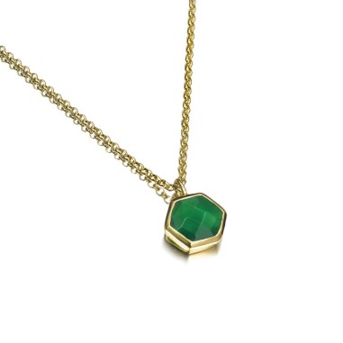 Colgante con Ónix Verde hexagonal en baño de oro 18k