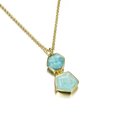 Colgante con Amazonita geométrica en baño de oro 18k