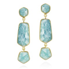 Pendientes largos con Amazonita geométrica en baño de oro 18k