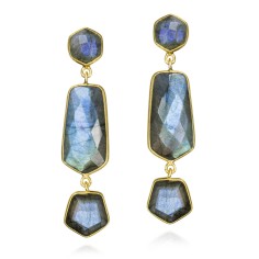 Pendientes largos con Labradorita geométrica en baño de oro 18k
