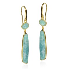 Pendientes de gancho con Amazonita ovalada en baño de oro 18k