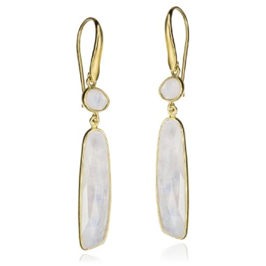 Pendientes de gancho con Espectrolita ovalada en baño de oro 18k