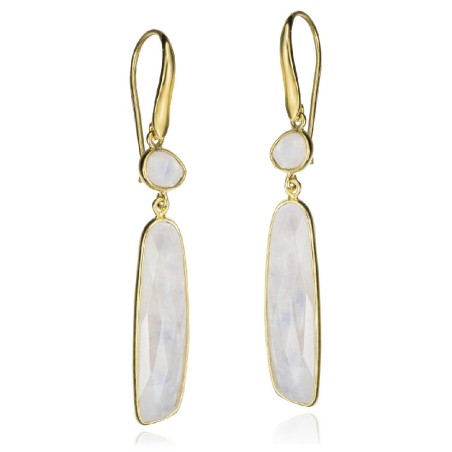 Pendientes de gancho con Espectrolita ovalada en baño de oro 18k