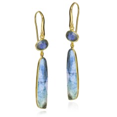 Pendientes de gancho con Labradorita ovalada en baño de oro 18k