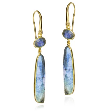 Pendientes de gancho con Labradorita ovalada en baño de oro 18k