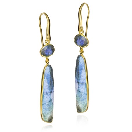 Pendientes de gancho con Labradorita ovalada en baño de oro 18k