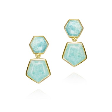 Pendientes de Amazonita geométrica en baño de oro 18k