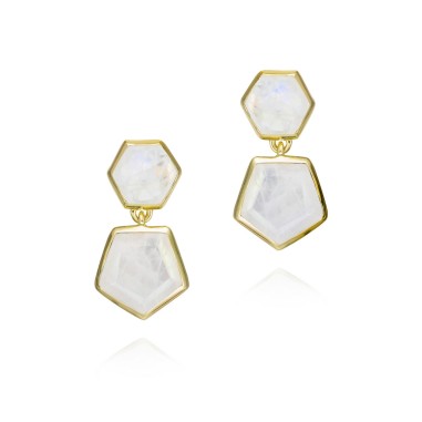 Pendientes de Espectrolita geométrica en baño de oro 18k
