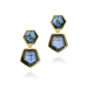 Pendientes de Labradorita geométrica en baño de oro 18k