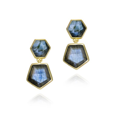 Pendientes de Labradorita geométrica en baño de oro 18k