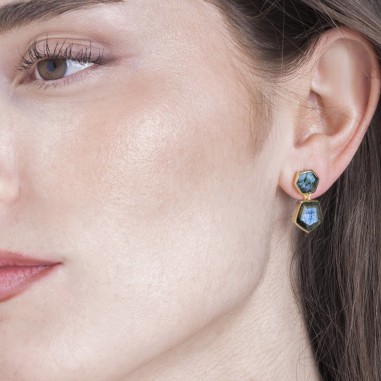 Pendientes de Labradorita geométrica en baño de oro 18k