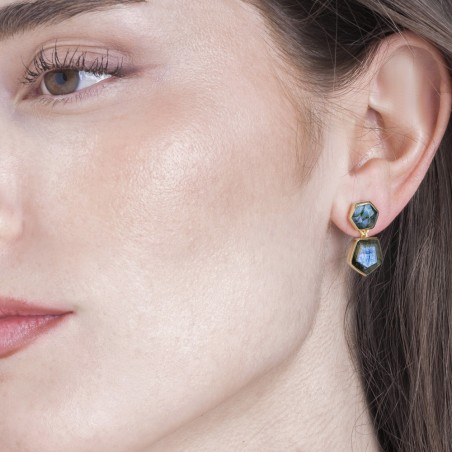 Pendientes de Labradorita geométrica en baño de oro 18k