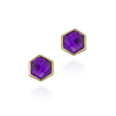 Pendientes midi Amatista hexagonal con baño de oro 18k