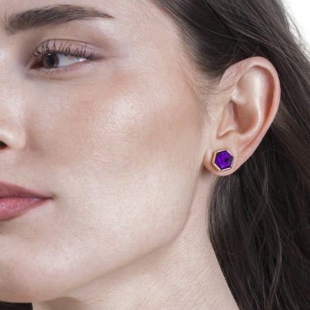 Pendientes midi Amatista hexagonal con baño de oro 18k