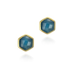 Pendientes midi Apatita hexagonal con baño de oro 18k