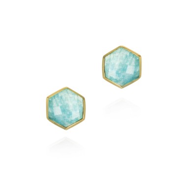 Pendientes midi Amazonita hexagonal con baño de oro 18k