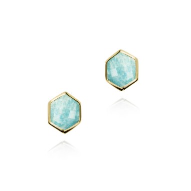 Pendientes de Amazonita hexagonal con baño de oro 18k