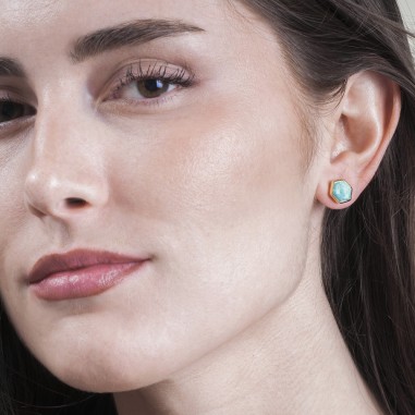 Pendientes de Amazonita hexagonal con baño de oro 18k