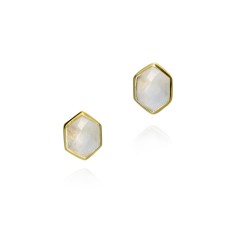 Pendientes de Espectrolita hexagonal con baño de oro 18k