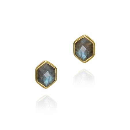 Pendientes de Labradorita hexagonal con baño de oro 18k