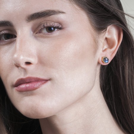 Pendientes de Labradorita hexagonal con baño de oro 18k