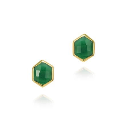 Pendientes de Ónix Verde hexagonal con baño de oro 18k