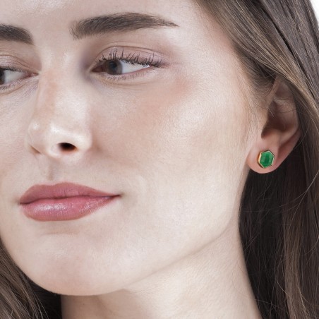 Pendientes de Ónix Verde hexagonal con baño de oro 18k