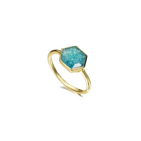 Anillo con Apatita hexagonal en baño de oro 18k