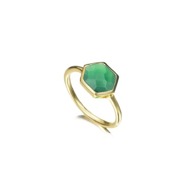 Anillo con Ónix Verde hexagonal en baño de oro 18k