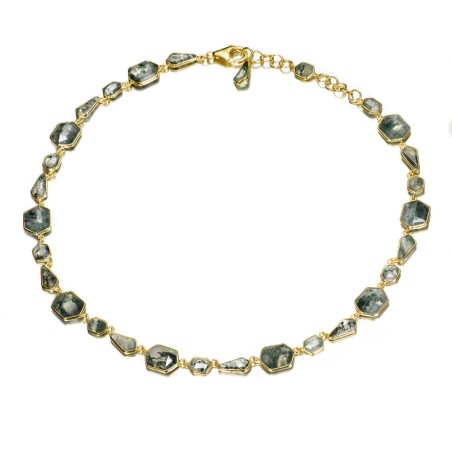 Collar geométrico con Ágatas Musgo en baño de oro 18k