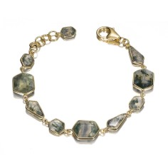 Pulsera con Ágatas Musgo geométricas en baño de oro 18k